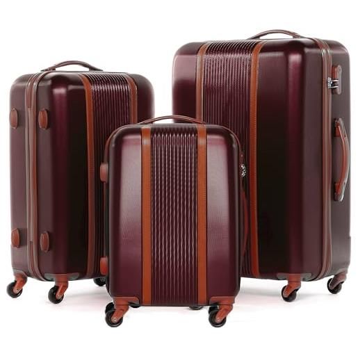 FERGÉ set di 3 valigie viaggio milano - bagaglio rigido dure leggera 3 pezzi valigetta 4 ruote rosso