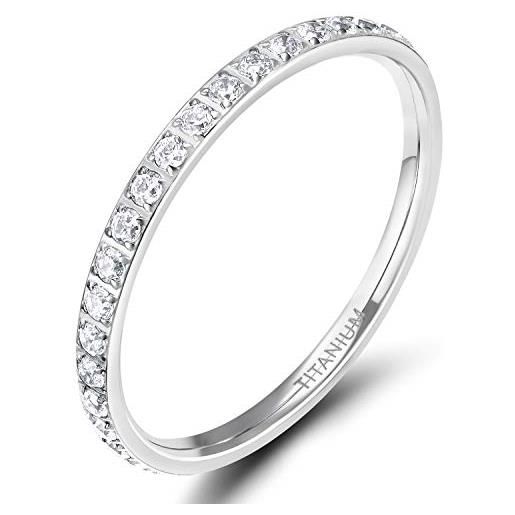 Zakk 2mm eternity anello dell'eternità donna in titanio con zirconi anelli di fidanzamento fedi nuziali promessa (argento, 61 (19.4))
