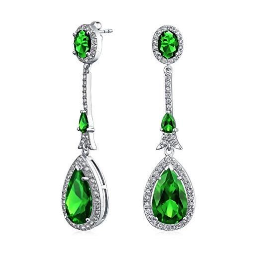 Bling Jewelry stile art deco verde teardrop moda dichiarazione simulato aaa cz smeraldo verde lampadario orecchini per le donne prom argento placcato