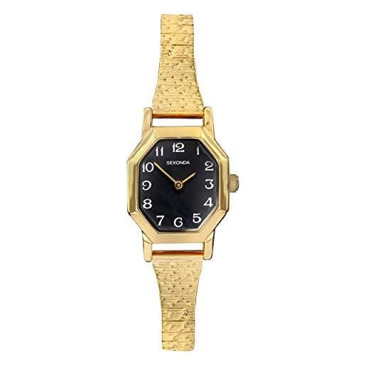 Sekonda mila - orologio al quarzo da donna, 21 mm, con display analogico, nero, gold expander, bracciale