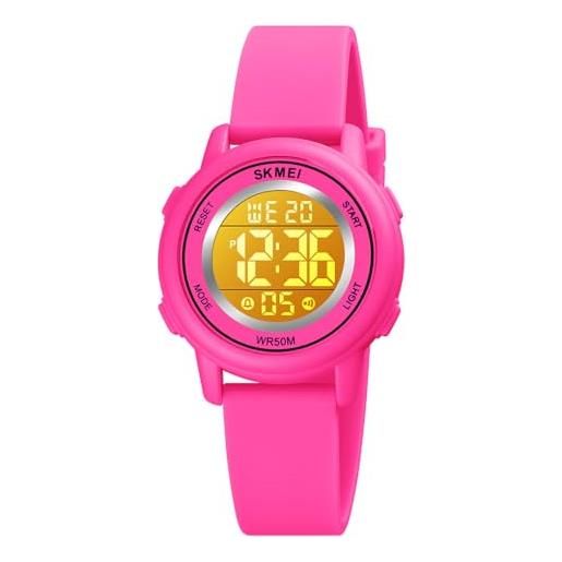findtime orologio sportivo digitale da donna, impermeabile fino a 50 m, orologio digitale per sport all'aria aperta, con ampio quadrante retroilluminato a led, rosa, cinturino