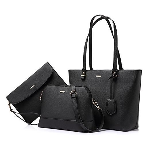 LOVEVOOK borsa donna borse a mano donna borse a tracolla borse tote elegante pelle sintetica borsa 4 pezzi set marrone nero