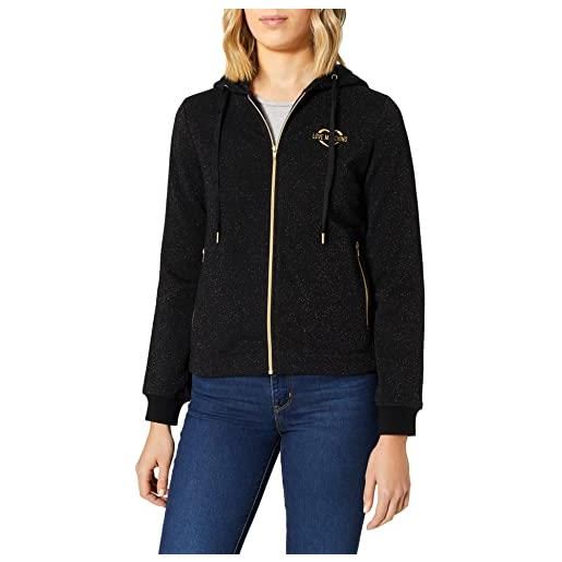 Love Moschino zippered hoodie sweatshirt in lurex cotton maglia di tuta, black, 46 da donna