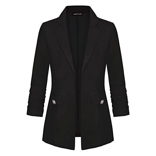 MINTLIMIT blazer in velluto da donna, casual, lavoro, ufficio, a maniche lunghe, con risvolto dentellato e bottoni, giacca con tasche, viola, 40