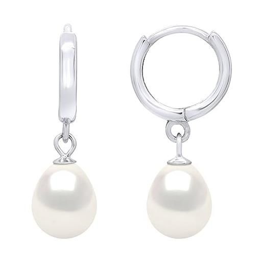 PEARLS & COLORS NATURAL FINE PEARLS pearls & colors - orecchini pendenti con perle coltivate d'acqua dolce da 8 a 9 mm - qualità aaa+ - argento 925 - gioielli da donna