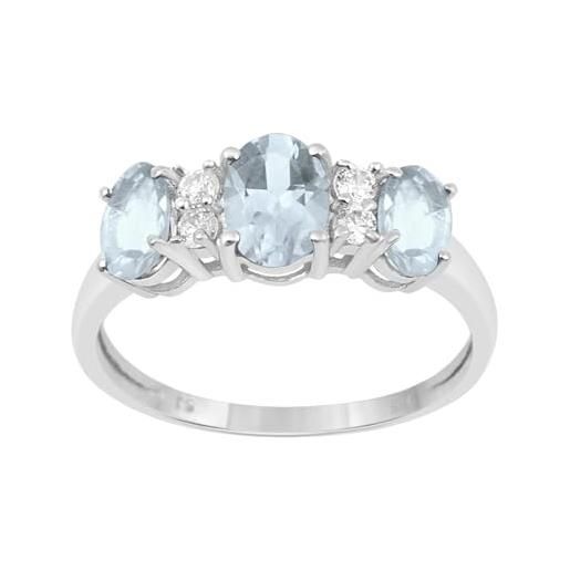 MOONEYE anello da donna con tre pietre in argento sterling 925 con topazio blu di forma ovale 7x5mm, 16