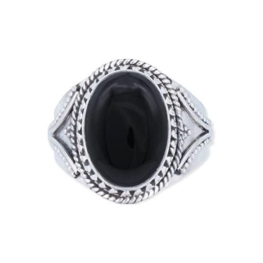 mantraroma anello argento 925 con pietre preziose onice pietra nero argento sterling da donna in vero argento (mrg-131-03-(52))