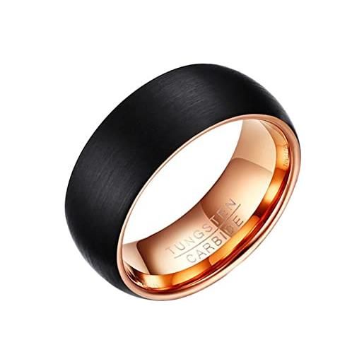 Homxi anello carburo di tungsteno uomo, spazzolato rotondo 8mm anelli da uomo oro rosa nero anelli uomo taglia 22(62mm)