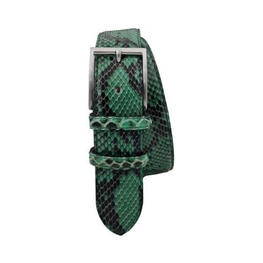 ESPERANTO cintura 4 cm in vero pitone verde smeraldo con fibbia argentata 100% nichel free (fibbia classica nichel free, taglia 42 - girovita 80 cm (95cm totali))