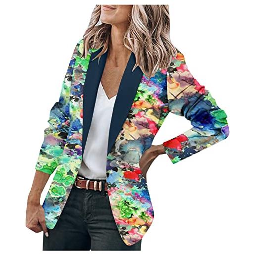 Komiseup blazer donna colorato floreale modello grafica manica lunga blazer slim fit business giacca ufficio cappotto casual, 01 blu scuro. , l