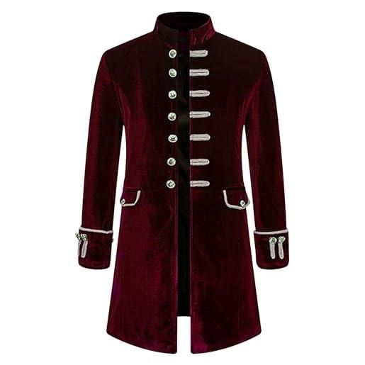 EFOFEI uomo mezzo lungo con tasche maniche lunghe steampunk singolo petto giacca cappotto rosso xl