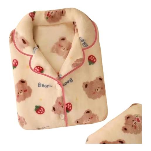 RINDE pigiama in pile fuzzy pigiama set pigiama autunno e inverno caldo fragola orso stampa pigiama set da donna addensato-orsacchiotto-l