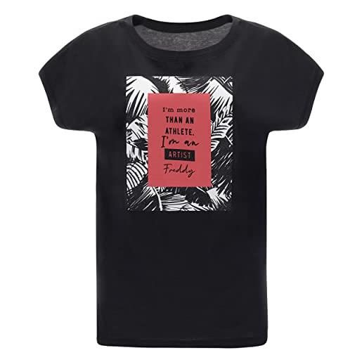 FREDDY - t-shirt comfort bifronte nera con stampa glitter e lettering, donna, nero, small