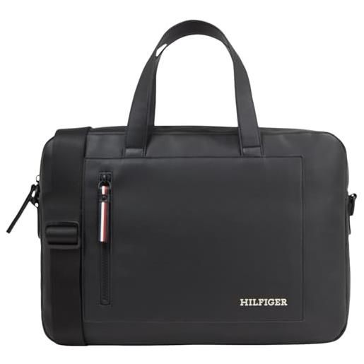 Tommy Hilfiger borsa laptop uomo pique slim computer bag con zip, nero (black), taglia unica