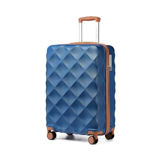 British Traveller valigia trolley 53cm valigie rigida abs+pc con rotelle girevoli e tsa lucchetto (20pollici, blu/marrone)