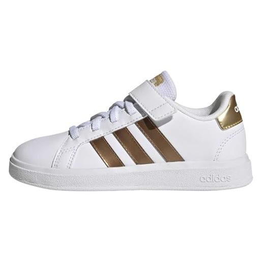 adidas grand sustainable lifestyle court elastic lace and top strap shoes, low (non football), ftwwht/ftwwht/magold, 36 2/3 eu
