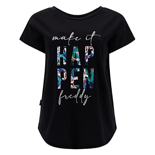 FREDDY - t-shirt comfort bifronte nera maxi lettering multicolor, donna, nero, small