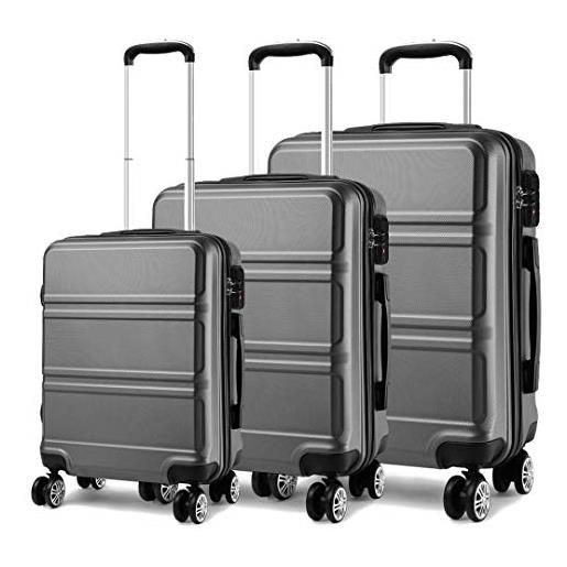 KONO set di valigie da 3 pezzi valigia rigida materiale abs leggero e resistente con 4 ruote rotanti valigia da 20'' 24'' 28'' (grigio)