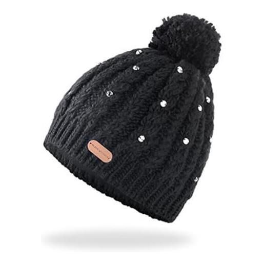 Black Crevice berretto a maglia da donna i berretto da donna invernale con strass e pompon (taglia unica, nero)
