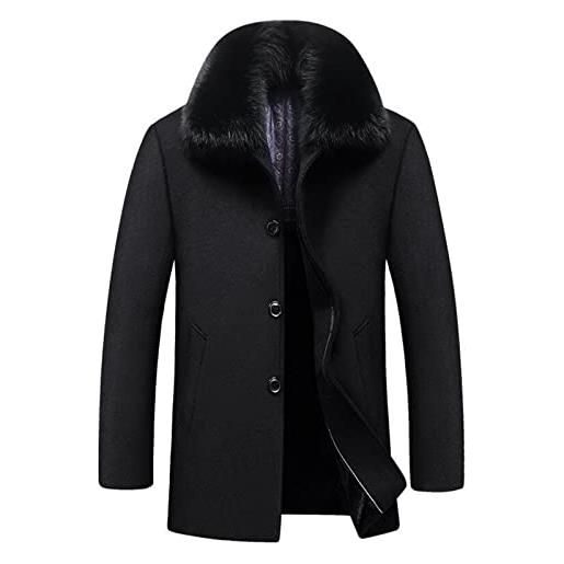 DAVBIR cappotto da uomo in lana con colletto con bavero, spesso, monopetto, di media lunghezza, caldo, classico, alla moda, trench invernale (color: nero, size: m)