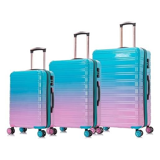 CELIMS - valigia in policarbonato, blu e rosa, lot de 3 valises (cabine, moyenne, grande), ◇ materiale policarbonato rigido, solido. 