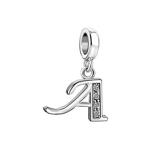 MiniJewelry fascini da donna con lettera iniziale dalla a alla z, per braccialetti e collane con ciondolo a forma di alfabeto, con scritta sorella e scritta , rame, zirconia cubica