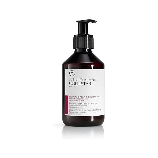Collistar attivi puri hair shampoo phyto cheratina, ristrutturante intensivo, nutriente, per capelli danneggiati e sfibrati, 250 ml