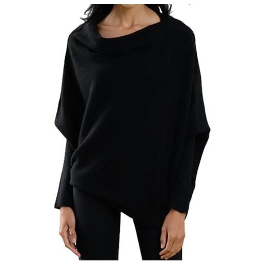 RhAny maglione drappeggiato asimmetrico, manica lunga a pipistrello, maglione con spalle scoperte pullover in maglia slouchy (one size, black)