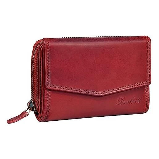 Benthill portamoneta donna pelle - vera pelle portafoglio - vintage portafogli - porta carte di credito - tasca portamonete con zip, color: rosso