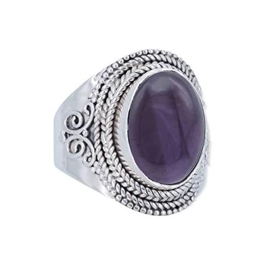 mantraroma anello argento 925 con pietre preziose ametista pietra viola argento sterling da donna in vero argento (mrg-231-01-(52))