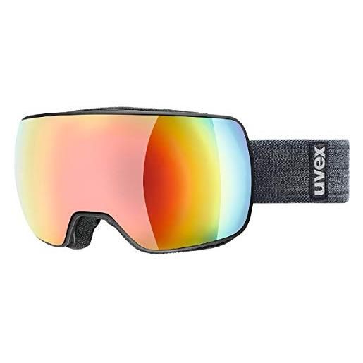 Uvex compact fm, occhiali da sci unisex, specchiato, senza distorsioni ottiche e appannamenti, black matt/rainbow-rose, one size