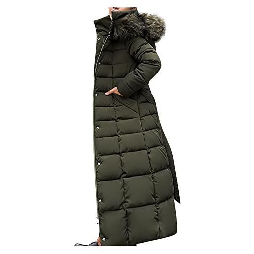 FTRGHNY piumino da donna staccabile grande pelliccia sintetica con cappuccio e chiusura a scatto, cappotti invernali con tasche, verde, xl
