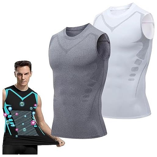 LIXQQS canottiera modellante ionica, canotta a compressione da uomo canottiera modellante per il corpo dimagrante canottiera muscolare per uomo intimo modellante stretto (2 pezzi)(e-white+gray, s)