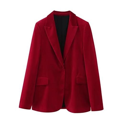 CABULE giacca da donna autunno one button slim velvet blazer retro manica lunga donna cappotto-rosso, m