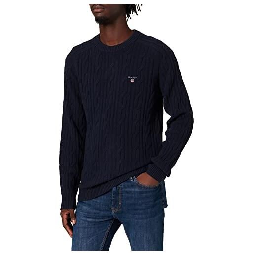 GANT d2. Lambswool cable c-neck, maglione uomo, blu ( evening blue ), xl