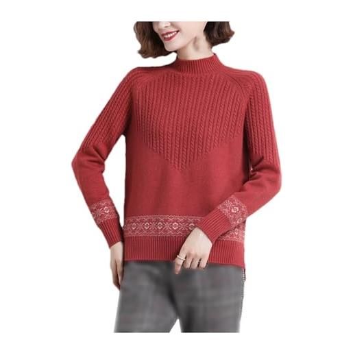 Generic top casual ampio a maniche lunghe maglione a collo alto da donna autunno e inverno red l