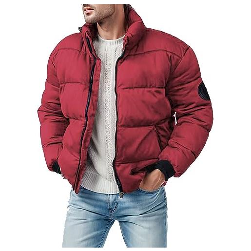 JMEDIC giubbotti invernali di marca da uomo autunno inverno con cerniera caldo piumino giacche termiche piumino in pelle cappotto elegante lana (red, xl)