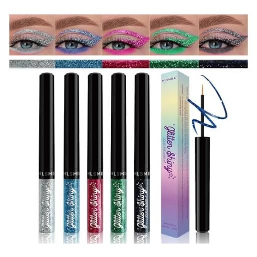 KARLOR eyeliner glitter set 5 colori liquido eyeliner colorato metallizzato shimmer glitter eyeshadow liquido impermeabile pennino eyeliner penna verde rosa blu argento nero eyeliner set eyeliner