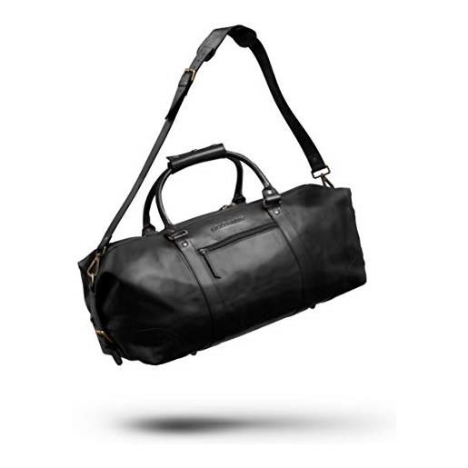 Goldsman weekender - borsa da viaggio compatta unisex, in pelle a pieno fiore, per il fine settimana, come bagaglio a mano, colore nero o marrone, nero , taglia unica