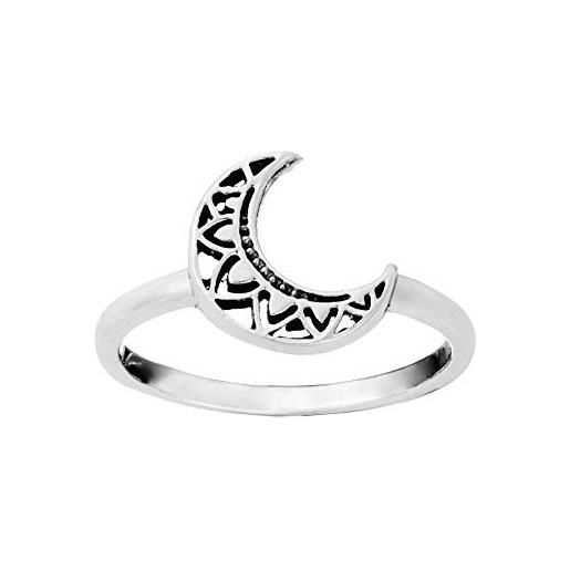 81stgeneration anello donna argento sterling. 925 banda sottile luna crescente intricato loto