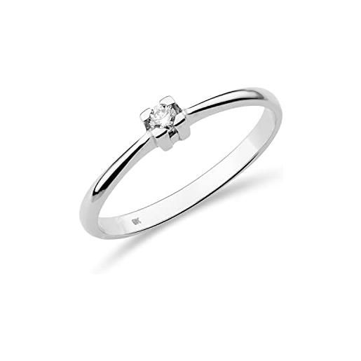Miore anello di fidanzamento solitario a 4 griffe con diamante da 0,05 ct in oro bianco 9 ct 375