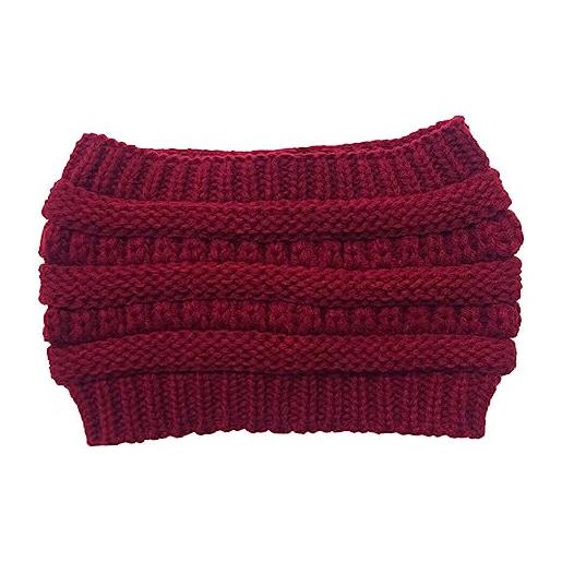osiuujkw caldo cappello di lana con fascia per capelli cappelli invernali cappellini elastici accessori per capelli donna, rosso porpora