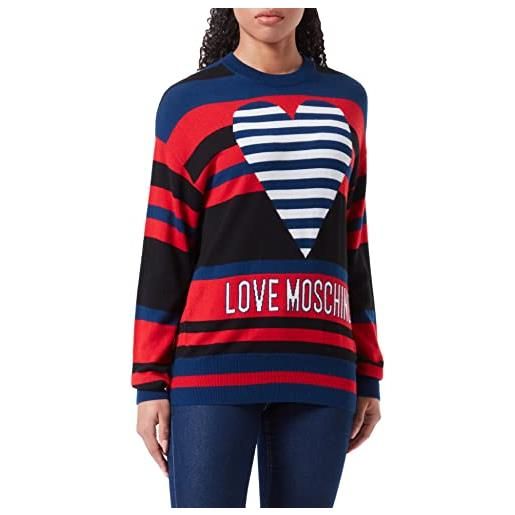 Love Moschino maniche lunghe con logo seasonal heart and institutional maglione, black blue red, 46 donna