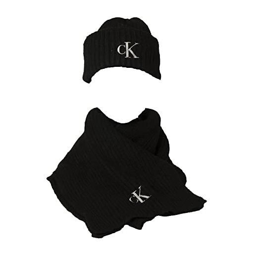 Calvin Klein sciarpa e cappello donna ck jeans caldi e morbidi confezione da regalo articolo zw0zw01991, bds black/nero, taglia unica