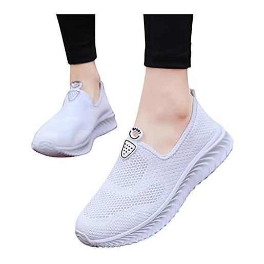 IQYU scarpe da ginnastica da donna in rete traspirante con suola morbida tinta unita, bianco, 37 eu