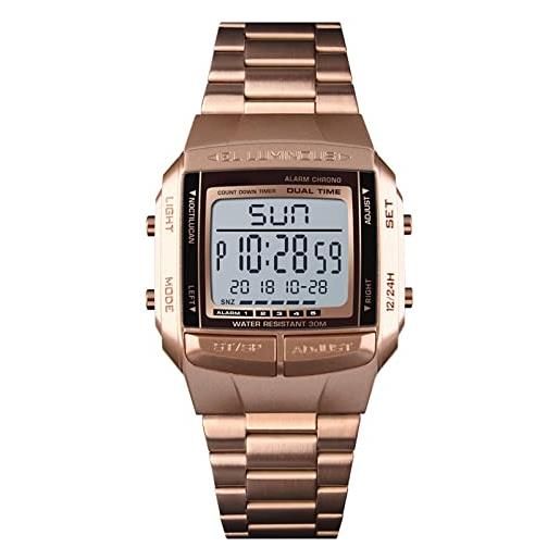 DERCLIVE orologio digitale da uomo, 30 m, resistente all'acqua, con sveglia 2 ore, per riunioni, affari, casual, oro rosa
