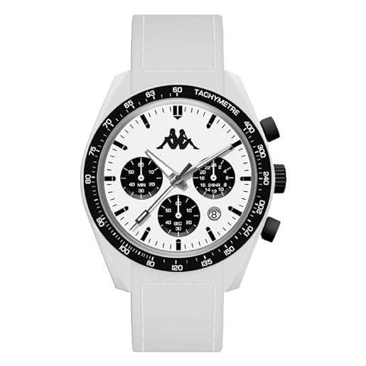 Generico orologio cronografo unisex kappa kw-035 cinturino in silicone bianco cassa 45mm