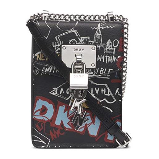 DKNY elissa n/s phone cr, tracolla donna, graffiti neri, einheitsgröße