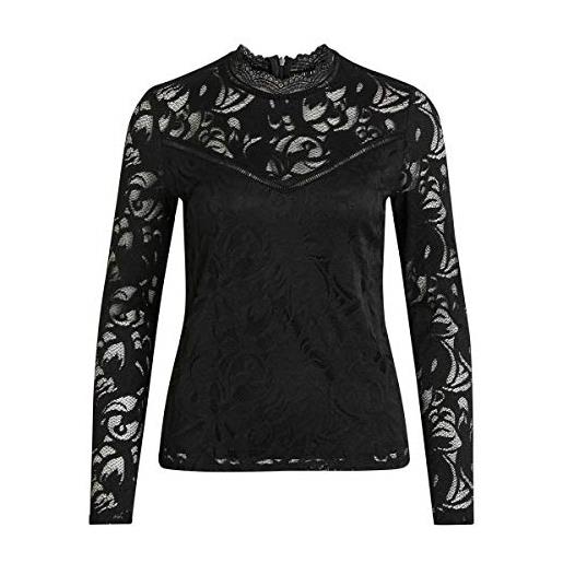 Vila clothes vistasia l/s lace top-noos, maglia a maniche lunghe donna, nero (black black), 38 (taglia produttore: medium)
