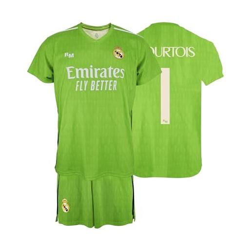 Real Madrid set maglia e pantaloni portiere dorsal 1 courtois - replica ufficiale prodotto con licenza - bambino, verde, 12 anni